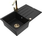 Mexen Bruno chiuvetă de bucătărie granit cu 1 compartiment, cu picurător și baterie Rita, negru - 6513-77-670300-50 (6513-77-670300-50)