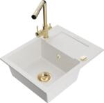 Mexen Enzo chiuvetă de granit cu un compartiment, cu picurător și baterie de bucătărie Duero, Albă - 6506-20-671600-50 (6506-20-671600-50)