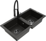 Mexen Mario chiuvetă de granit cu 2 compartimente cu baterie de bucătărie Aster, negru/auriu metalic - 6504-75-73450-70-B (6504-75-73450-70-B)