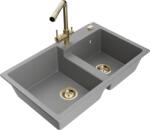 Mexen Tomas chiuvetă de granit cu 2 compartimente cu baterie de bucătărie Duero, gri - 6516-71-671600-50 (6516-71-671600-50)