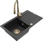 Mexen Pablo chiuvetă de granit cu un compartiment, cu picurător și baterie de bucătărie Savita, Neagră/Argintiu metalic - 6510-7 (6510-73-672601-50)