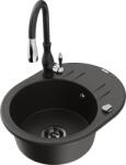 Mexen Kevin chiuvetă din granit cu 1 compartiment, cu picurător și baterie de bucătărie Savita, negru/or metallic auriu (6517-75-672601-70-B)