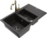 Mexen Gaspar chiuvetă de bucătărie din granit cu 1, 5 compartimente cu picurător și baterie bucătărie Carla negru/auriu metalizat (6507-75-670700-50-B)
