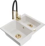 Mexen Carlos chiuvetă de granit 1, 5-camere cu robinet de bucătărie Aster, albă - 6518-20-73450-57-G (6518-20-73450-57-G)