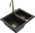 Mexen Carlos chiuvetă de granit 1, 5 compartimente cu baterie de bucătărie Telma, negru/auriu metalic - 6518-75-670200-50 (6518-75-670200-50)