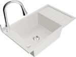 Mexen Elias chiuvetă de granit cu un compartiment, cu picurător și baterie de bucătărie Elia, Albă - 6511-20-670101-00 (6511-20-670101-00)
