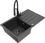 Mexen Bruno chiuvetă de granit cu 1 compartiment cu picurător și baterie de bucătărie Aster, negru pistruiat (6513-76-73450-70-B)