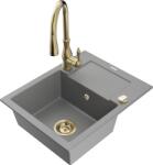Mexen Enzo chiuvetă granitică 1-cameră cu scurgător și baterie de bucătărie Savita, gri - 6506-71-672601-50 (6506-71-672601-50)