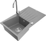 Mexen Cesar chiuvetă de granit cu o cuvă și scurgător și baterie de bucătărie Telma, gri - 6514-71-670200-00 (6514-71-670200-00)