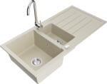 Mexen Andres chiuveta din granit cu 1, 5 compartimente cu picurător și baterie de bucătărie Telma, bej - 6515-69-670200-00 (6515-69-670200-00)