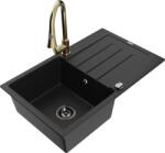 Mexen Bruno chiuvetă de granit cu o cuvă și picurător și baterie de bucătărie Elia, negru - 6513-77-670101-50-B (6513-77-670101-50-B)