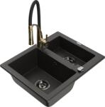 Mexen Carlos chiuvetă de bucătărie din granit cu 1, 5 compartimente cu baterie Aster, negru/metalizat auriu (6518-75-73450-57-B)