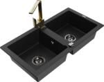 Mexen Mario chiuvetă de bucătărie din granit cu 2 cuve cu baterie de bucătărie Rita, negru - 6504-77-670300-50-B (6504-77-670300-50-B)