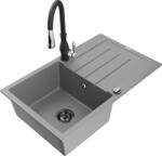 Mexen Bruno chiuvetă de bucătărie din granit cu 1 compartiment cu scurgător și baterie de bucătărie Savita, gri (6513-71-672601-70-B)