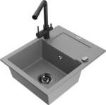 Mexen Enzo chiuvetă de granit cu 1 compartiment și scurgător și baterie de bucătărie Duero, gri - 6506-71-671600-70-B (6506-71-671600-70-B)