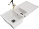 Mexen Andres chiuvetă din granit cu 1, 5 cuve cu scurgător și baterie de bucătărie Flora, albă - 6515-20-670401-57-B (6515-20-670401-57-B)