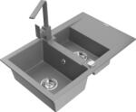 Mexen Gaspar chiuvetă din granit cu 1, 5 compartimente, scurgător și robinet de bucătărie Rita, gri - 6507-71-670300-71 (6507-71-670300-71)