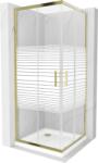 Mexen Rio cabina de duș pătrată 80 x 80 cm, dungi albe, aurie + cadă de duș Flat, albă - 860-080-080-50-20-4010G (860-080-080-50-20-4010G)