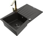 Mexen Cesar chiuvetă de granit cu 1 compartiment, cu scurgător și baterie de bucătărie Rita, negru/auriu metalizat (6514-75-670300-50-B)