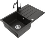 Mexen Bruno chiuvetă de bucătărie din granit cu 1 compartiment, cu scurgător și baterie de bucătărie Carla, negru/aur (6513-75-670700-70)