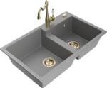 Mexen Tomas chiuvetă de bucătărie din granit cu 2 compartimente și baterie de bucătărie Carla, gri - 6516-71-670700-50 (6516-71-670700-50)