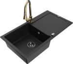 Mexen Leo chiuvetă de granit cu 1 cuvă cu scurgător și baterie de bucătărie Elia, negru - 6501-77-670101-50-B (6501-77-670101-50-B)