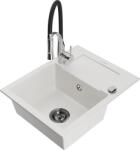 Mexen Enzo chiuvetă de granit cu 1 compartiment cu scurgător și baterie de bucătărie Aster, alb - 6506-20-73450-07-B (6506-20-73450-07-B)