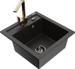 Mexen Vito chiuvetă de granit cu o singură cuvă, cu baterie de bucătărie Rita, negru/auriu metalic - 6503-75-670300-50-B (6503-75-670300-50-B)