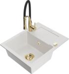 Mexen Enzo chiuvetă de granit cu 1 compartiment cu picurător și baterie de bucătărie Aster, alb - 6506-20-73450-57-G (6506-20-73450-57-G)