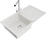 Mexen Leo chiuvetă de bucătărie din granit cu 1 cuvă, scurgător și baterie Duero, alb - 6501-20-671600-00 (6501-20-671600-00)
