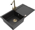 Mexen Leo chiuvetă granit 1-cameră cu scurgător și baterie de bucătărie Duero, negru/argintiu metalic - 6501-73-671600-50 (6501-73-671600-50)