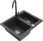 Mexen Carlos chiuvetă de bucătărie din granit cu 1, 5 compartimente cu baterie Telma, negru cu inserții - 6518-76-670200-76 (6518-76-670200-76)