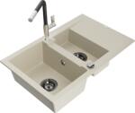 Mexen Gaspar Chiuvetă de granit de 1, 5 compartiment cu picurător și baterie de bucătărie Flora, Bej - 6507-69-670401-07-B (6507-69-670401-07-B)
