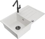 Mexen Bruno chiuvetă de bucătărie din granit cu 1 vas, cu scurgător și baterie Flora, albă - 6513-20-670401-70-B (6513-20-670401-70-B)