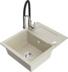 Mexen Enzo chiuvetă de bucătărie granitică cu 1 compartiment cu scurgător și robinet de bucătărie Aster, bej (6506-69-73450-07)
