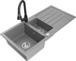 Mexen Andres chiuvetă de granit cu 1, 5 compartimente cu scurgător și baterie de bucătărie Elia, gri - 6515-71-670101-70 (6515-71-670101-70)