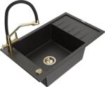 Mexen Elias chiuvetă de granit cu 1 cameră cu scurgător și baterie de bucătărie Duo, negru/auriu metalizat (6511-75-671701-57-G)