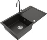 Mexen Leo chiuvetă de granit cu 1 compartiment cu scurgător și baterie de bucătărie Telma, negru/auriu metalic (6501-75-670200-00)