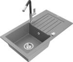 Mexen Pablo chiuvetă de bucătărie din granit cu 1 compartiment, cu scurgător și baterie Flora, gri - 6510-71-670401-07 (6510-71-670401-07)