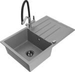 Mexen Bruno chiuvetă de bucătărie din granit cu 1 compartiment cu picurător și baterie Duo, gri - 6513-71-671701-07-B (6513-71-671701-07-B)