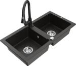 Mexen Mario chiuvetă granit cu 2 compartimente cu baterie de bucătărie Elia, negru/cu metalic auriu - 6504-75-670101-70 (6504-75-670101-70)