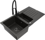 Mexen Matias chiuvetă de granit cu 1, 5 compartimente cu scurgător și baterie de bucătărie Aster, negru/auriu metalic (6502-75-73450-70-B)