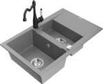 Mexen Gaspar chiuvetă de granit cu 1, 5 compartimente cu scurgător și baterie de bucătărie Carla, gri - 6507-71-670700-70 (6507-71-670700-70)
