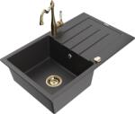 Mexen Bruno chiuvetă de bucătărie granit 1-cameră cu scurgător și baterie de bucătărie Carla, neagră cu stropi (6513-76-670700-50)