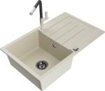 Mexen Bruno chiuvetă de granit cu o singură cuvă cu scurgător și baterie de bucătărie Flora, bej - 6513-69-670401-07-B (6513-69-670401-07-B)