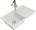 Mexen Pablo chiuvetă de granit cu 1 compartiment, cu scurgător și baterie de bucătărie Flora, alb - 6510-20-670401-57-G (6510-20-670401-57-G)