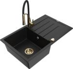 Mexen Bruno chiuvetă de granit cu o singură cuvă, cu scurgător și baterie de bucătărie Aster, negru - 6513-77-73450-57-G (6513-77-73450-57-G)