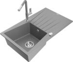 Mexen Cesar chiuvetă de bucătărie din granit cu 1 cuvă, cu scurgător și baterie Flora, gri - 6514-71-670401-06 (6514-71-670401-06)
