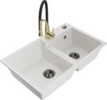 Mexen Tomas chiuvetă de bucătărie din granit cu 2 compartimente și baterie de bucătărie Aster, albă - 6516-20-73450-57-B (6516-20-73450-57-B)