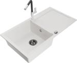Mexen Leo chiuvetă de granit cu 1 compartiment cu scurgător și baterie bucătărie Flora, alb - 6501-20-670401-07-B (6501-20-670401-07-B)